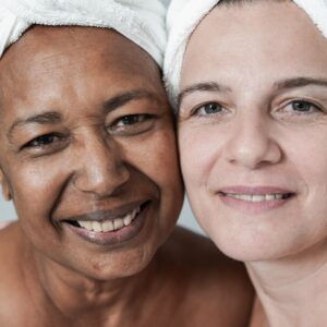 Multiracial women doing beauty day together