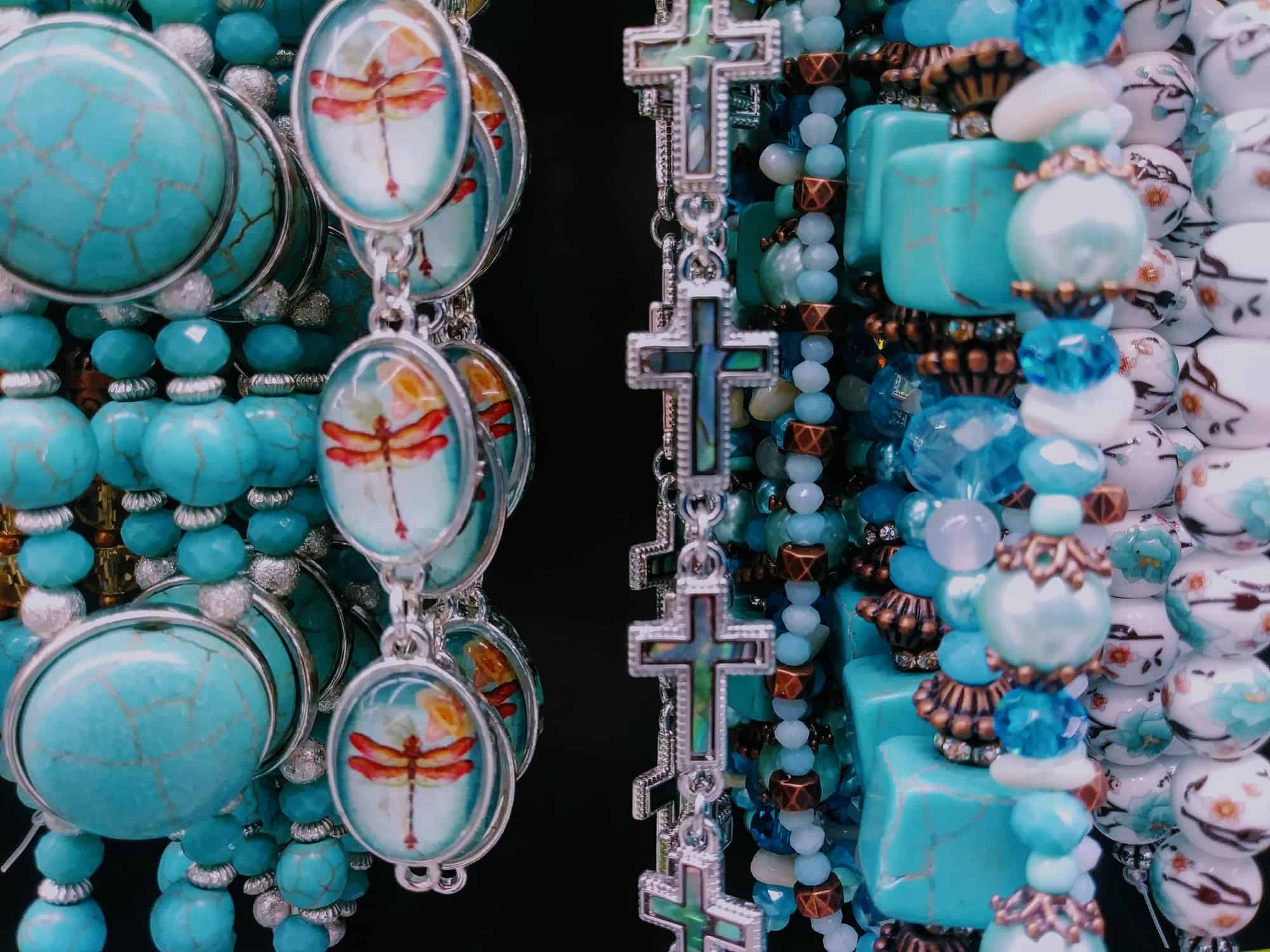 Costume Jewelry - blue, dragonfly, cross, beads